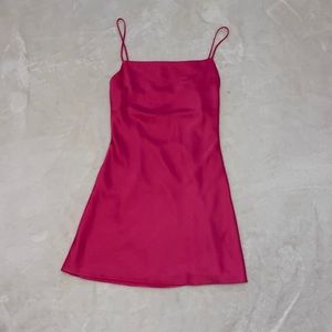 Hot Pink Silky Satin Formal Mini Dress